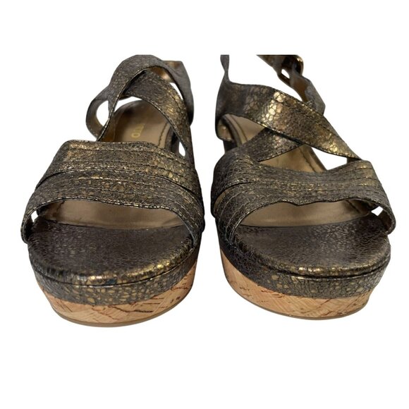 Franco Sarto Wedge Sandal Womens 8.5 Heels Shoes Metallic Leather Upper L-Grace - Picture 4 of 11